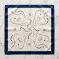 Parisian Wave Heritage Mulberry Silk Square Scarf – Royal Midnight Navy, Pearl Ivory, Gold Trim