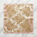 Haute Couture Quartz Rose & Imperial Gold Mulberry Silk Square Scarf with Natural Diamond Accents